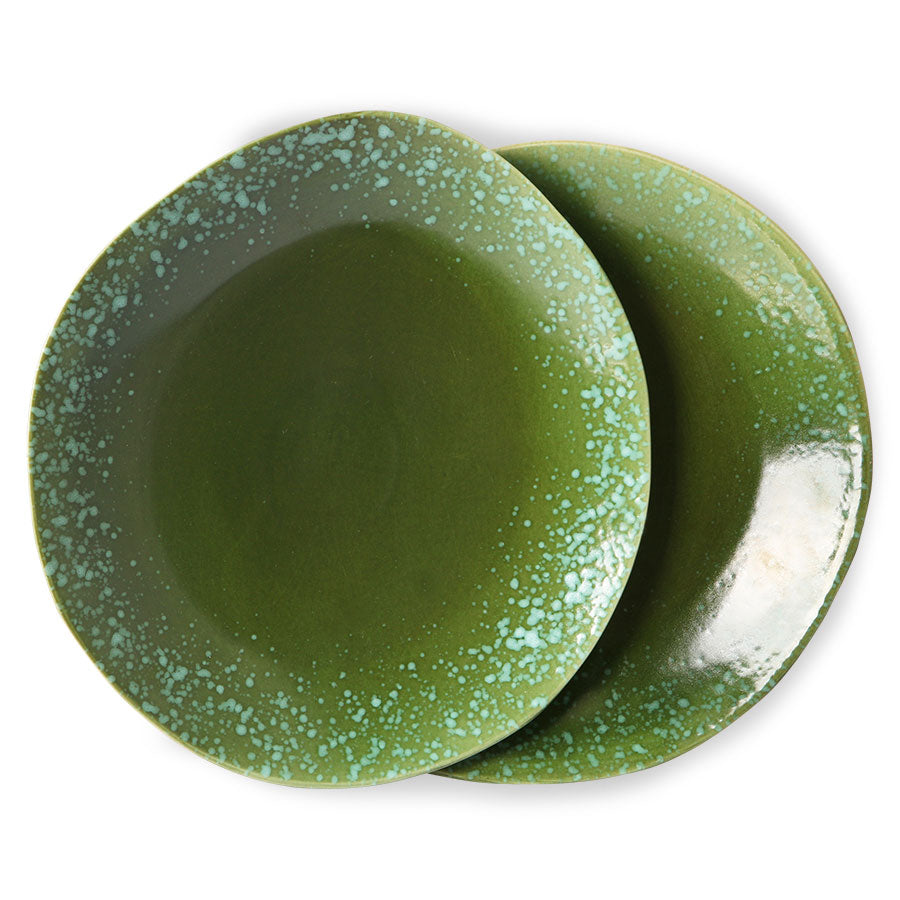 Dinner plates (set of 2) | Green | 70s ceramics | HKLiving