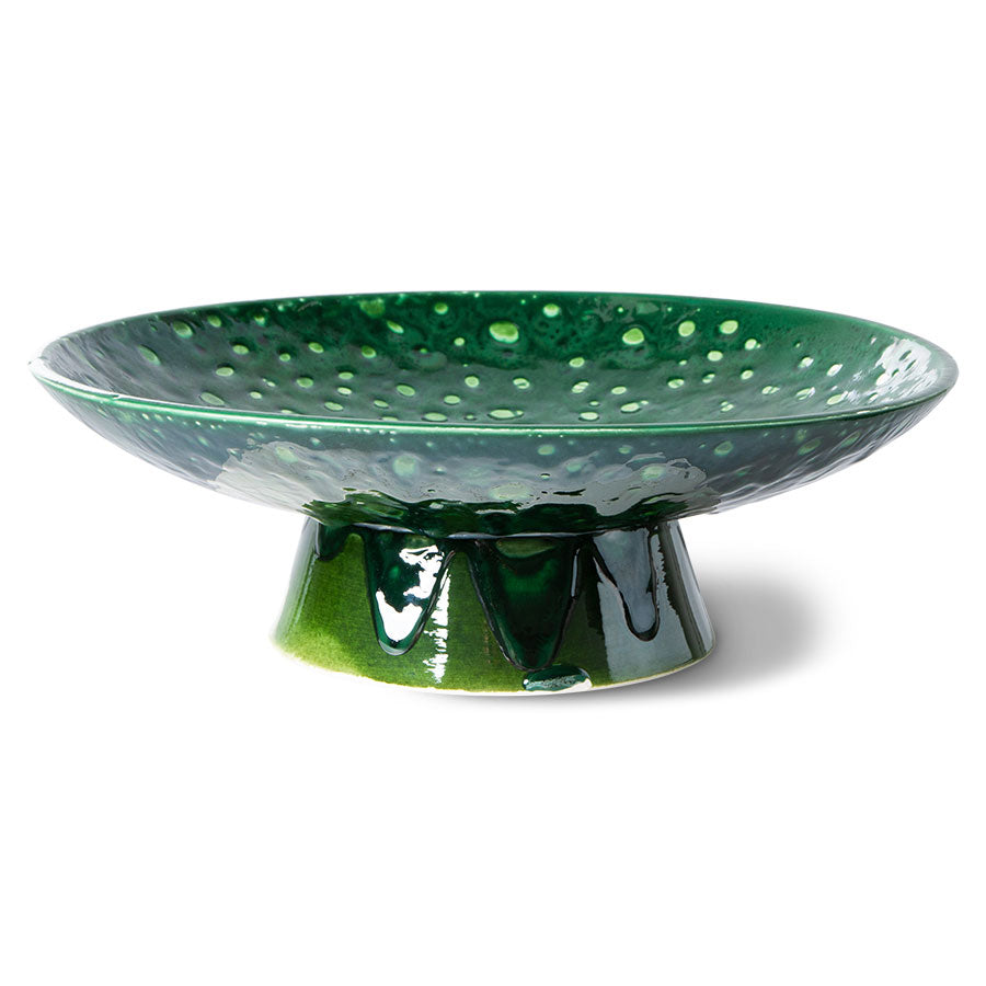 The emeralds ceramic bowl on a base | Dripping green | HKLiving